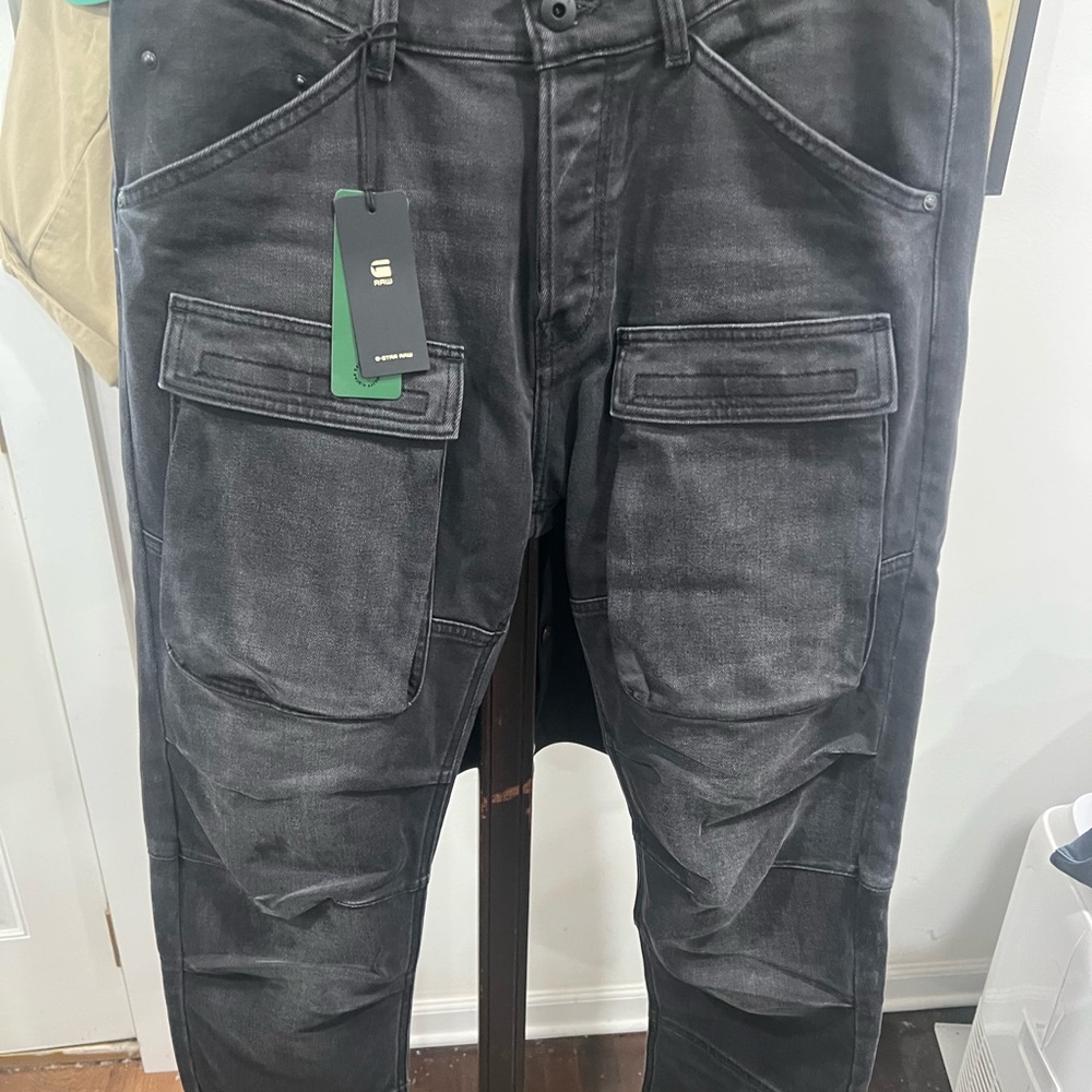 G-Star RAW 3D Regular Tapered Cargo Jeans 33x34 Nero Black Stretch Denim NWT